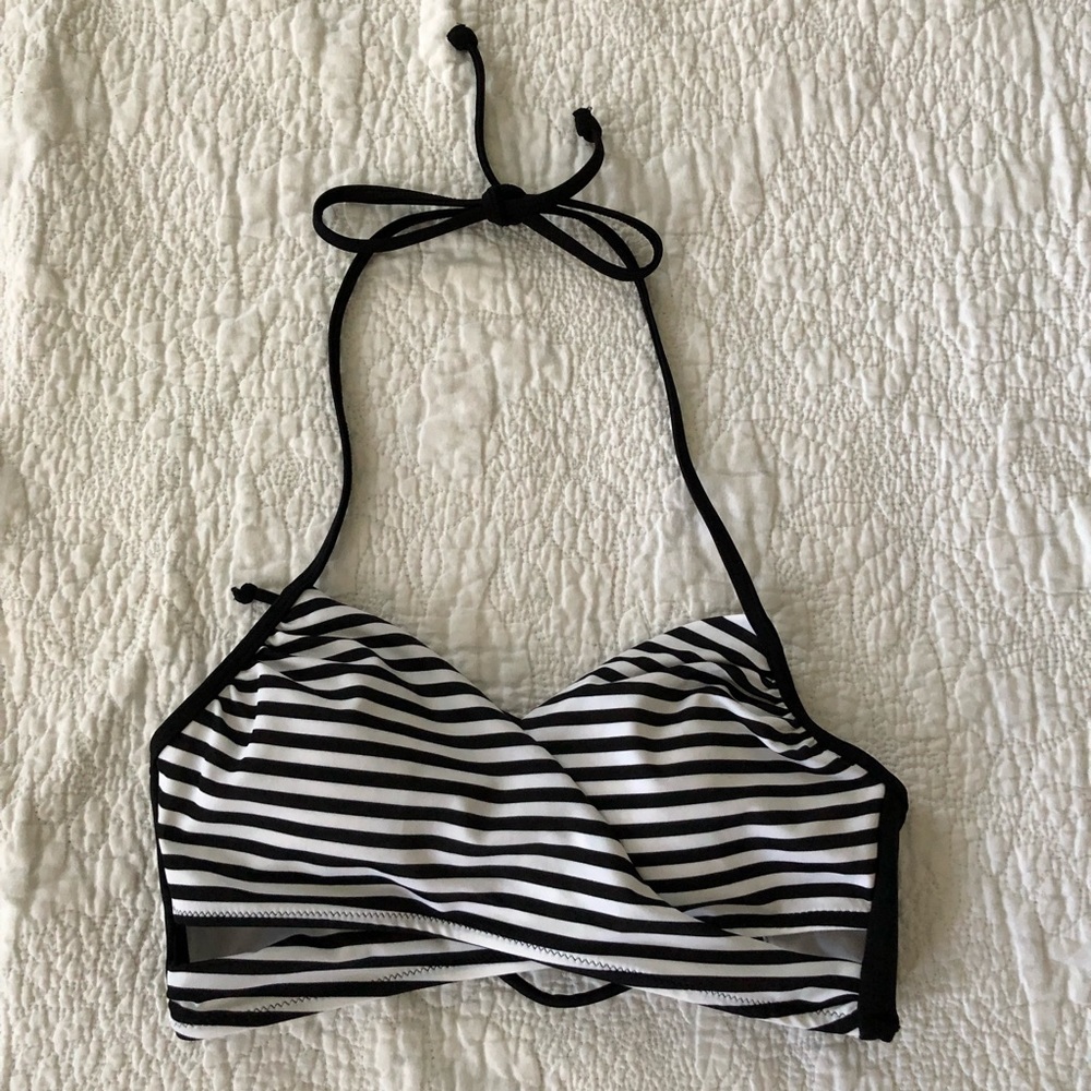 PINK Black and White Striped Wrap Bikini Top